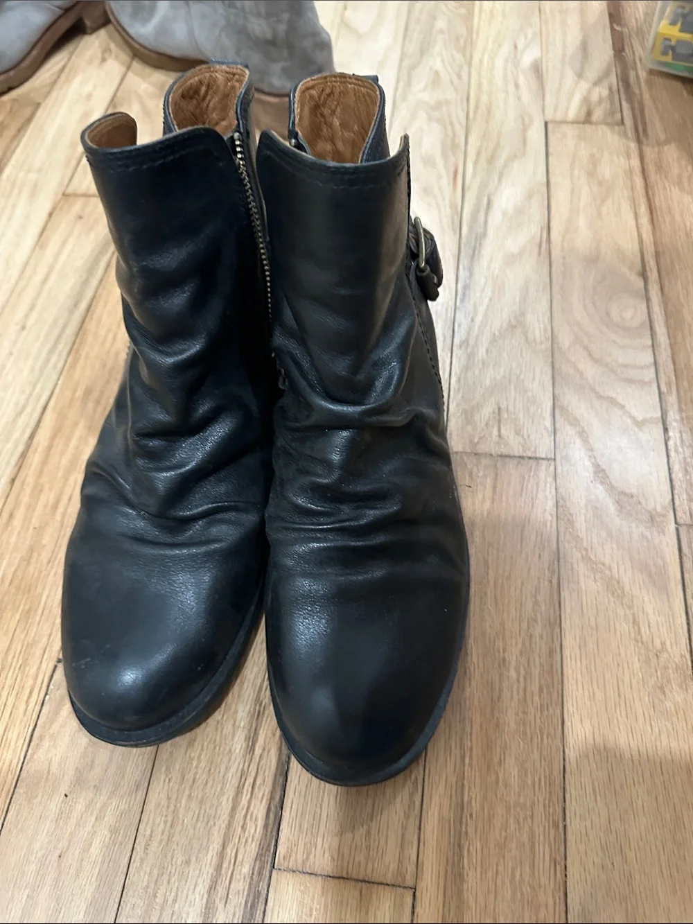 Sofft Black Leather Buckle Ankle Boots